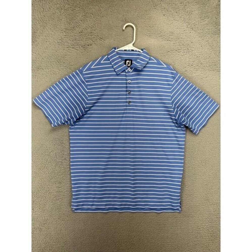 FootJoy FJ Shirt Adult Medium Blue Candy Striped Polo Golf Rugby Athletic Mens